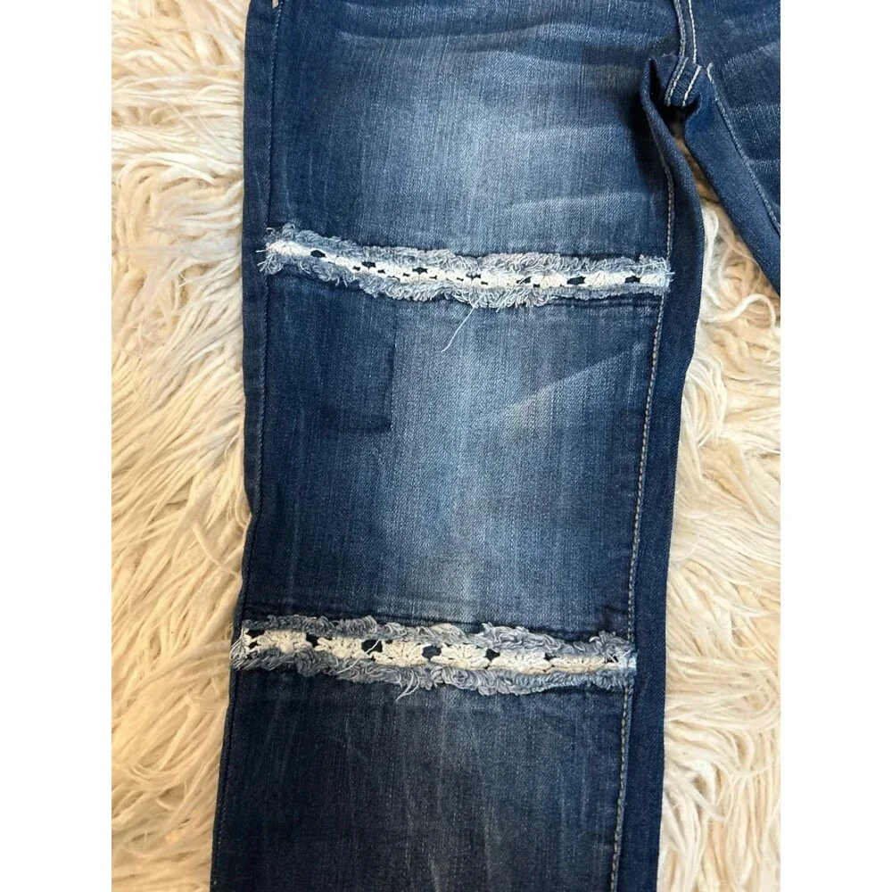 Sz 12 VanillaStar Girls Patchwork Dark Wash Stretch Jeans Boho Vintage Look